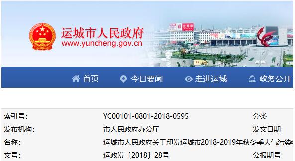 山西省运城市2018-2019年秋冬季大气污染综合治理攻坚行动方案(图1) 山西省运城市2018-2019年秋冬季大气污染综合治理攻坚行动方案(图1)